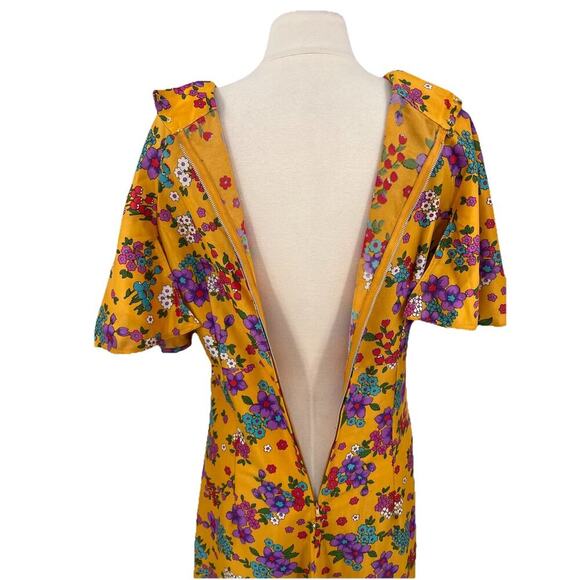 Vtg 60s 70s Yellow Floral Print Maxi Dress Cottage Boho Retro Groovy Handmade - Picture 10 of 16